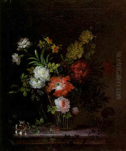 Corbeille De Fleurs Sur Un Entablement Oil Painting by Willem van Leen