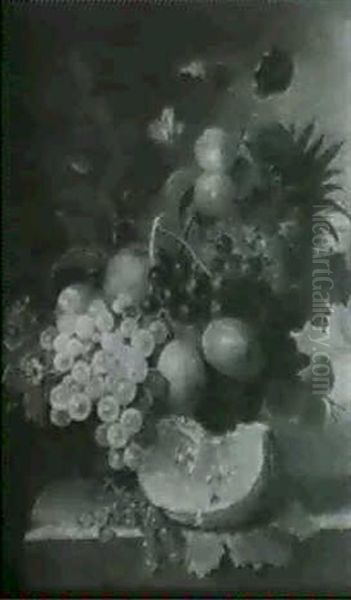 Fruit Arranged On A Ledge With A View Of A Park Beyond Oil Painting by Willem van Leen