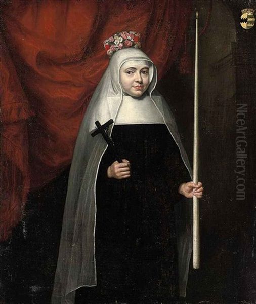 Portrait Of A Nun Holding A Crucifix And Candle Oil Painting by Pieter Leermans