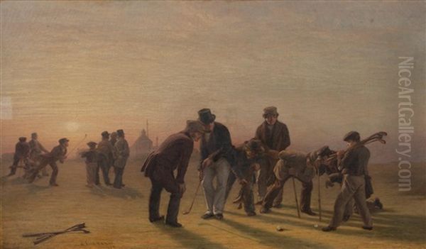 A Summer Evening On The Musselburgh Links: Golfers by Charles Lees