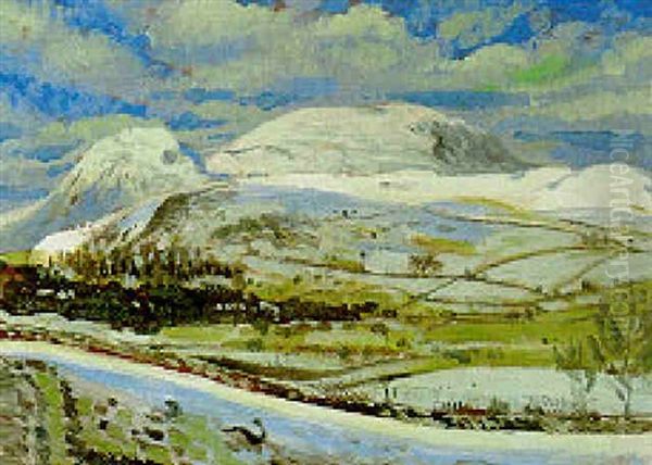 Welsh Hills In Winter Oil Painting by Derwent Lees