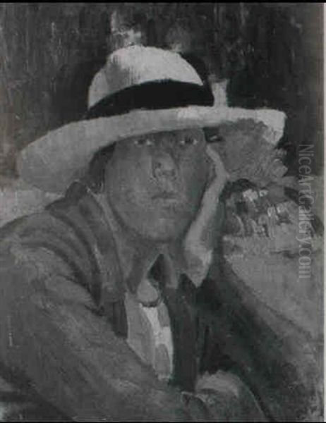 The Straw Hat Oil Painting by Derwent Lees