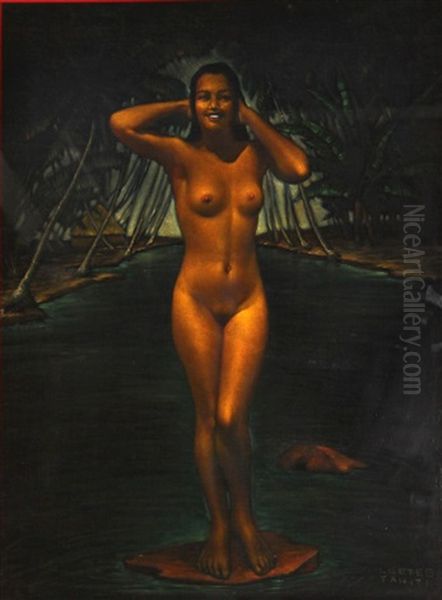 Tahitian Nudes (pair) Oil Painting by Edgar (Edward) Leeteg