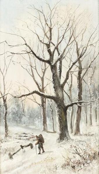 Winterlandschaft Mit Reisigsammler. Oil Painting by M. Belloni