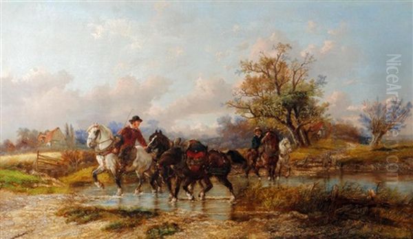 Bringing The Horses To Water Oil Painting by Alexis de Leeuw