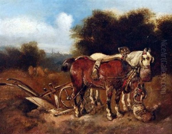 Plough Horses At Rest Oil Painting by Alexis de Leeuw