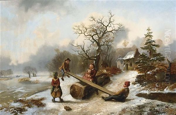 The See Saw Oil Painting by Alexis de Leeuw