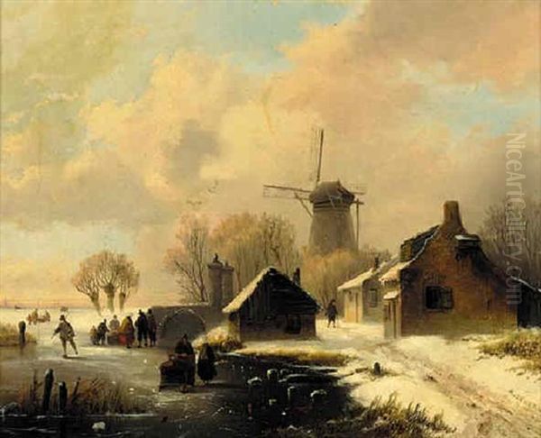 Winter Scene Oil Painting by Alexis de Leeuw