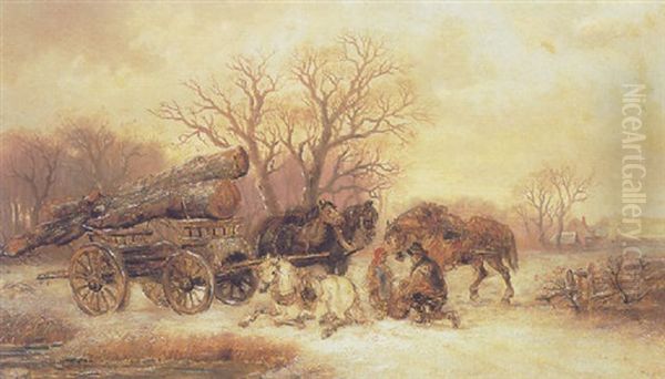 Woodgatherers In The Snow Oil Painting by Alexis de Leeuw