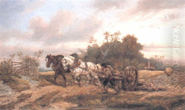 Pulling The Log Wagon, Summer Oil Painting by Alexis de Leeuw