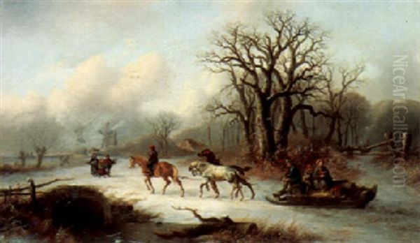 Gathering Faggots In Winter Oil Painting by Alexis de Leeuw