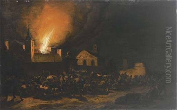 Notturna Con Borgo Incendiato Oil Painting by Philipp van Leeuwen