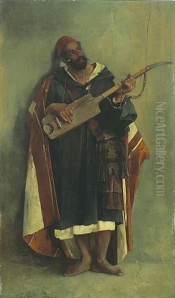 A Portrait Of An Arab Musician Oil Painting by Charles Lefebvre