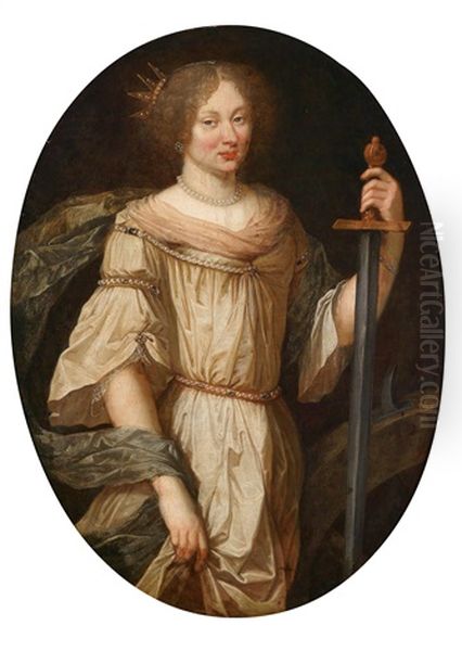 Portrat Einer Dame, Traditionell Identifiziert Als Marquise De Montaigne, Als Heilige Katharina Von Alexandrien Oil Painting by Claude Lefebvre