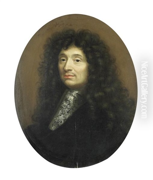 Portrait Of Simon Arnauld, Marquis De Pomponne (1618-1699), Half-length, In A Black Coat With A Lace Jabot Oil Painting by Claude Lefebvre