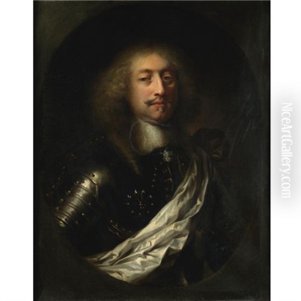 Portrait Of A Man Wearing Armour And A White Silk Sash Oil Painting by Claude Lefebvre