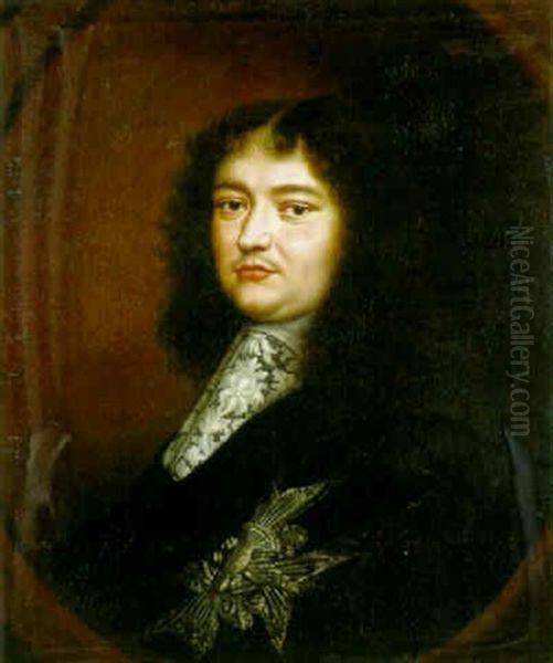 Portrait Of Count Louvois, In Black Brocade Coat And Lace Reuff Oil Painting by Claude Lefebvre