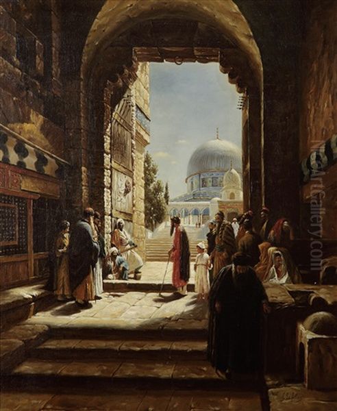 Rue A Jerusalem Oil Painting by Ernest Eugene Lefebvre