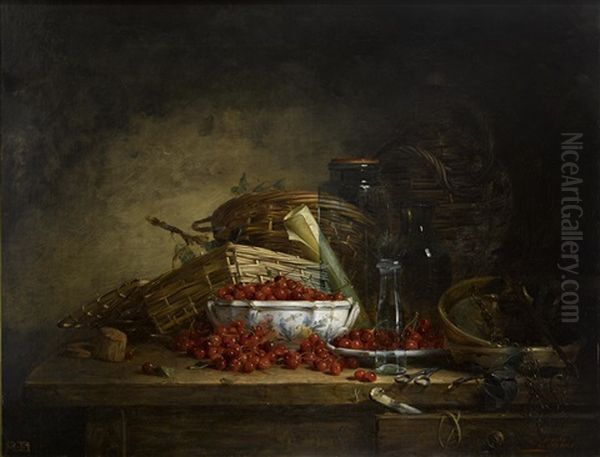 A Still Life With Cherries Oil Painting by Ernest Eugene Lefebvre