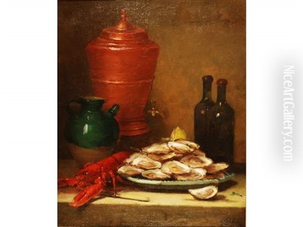 Nature Morte Aux Coquillages Et Au Homard Oil Painting by Ernest Eugene Lefebvre