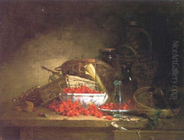 Still Life With Cherries Oil Painting by Ernest Eugene Lefebvre