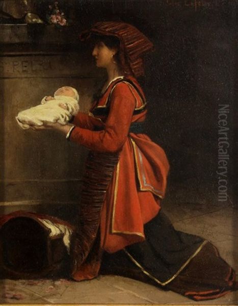 Woman Offering Her Baby Up For A Blessing Oil Painting by Jules Joseph Lefebvre