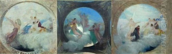 Plafonds, Allegories (+ 2 Others, Various Sizes; 3 Studies) Oil Painting by Jules Joseph Lefebvre