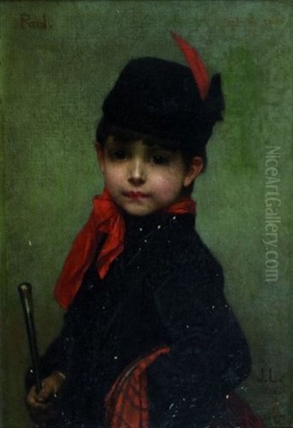 Portrait De Paul Lefebvre Enfant En Ecossais Oil Painting by Jules Joseph Lefebvre