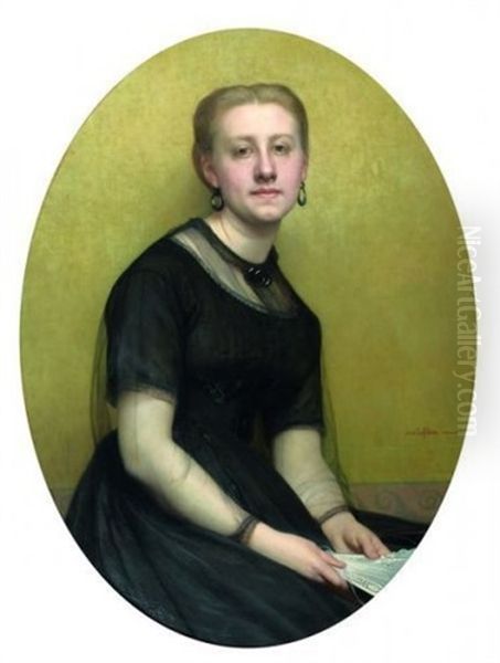 Portrait De La Femme De L'artiste A L'eventail Oil Painting by Jules Joseph Lefebvre