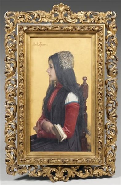 Portrait (genevieve Horteloup ?) Oil Painting by Jules Joseph Lefebvre