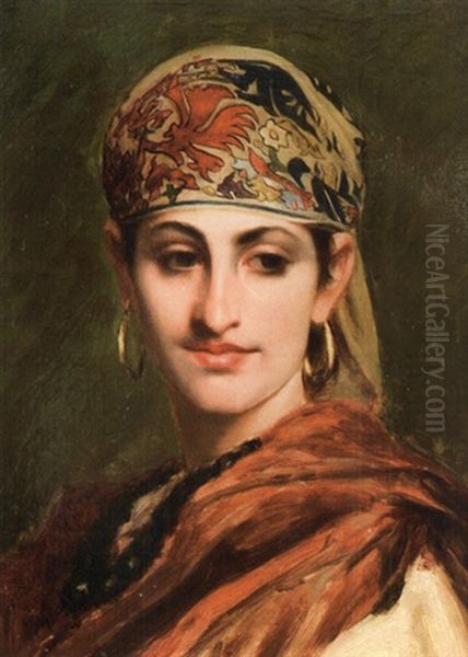 Jeune Orientale Au Foulard Brode Oil Painting by Jules Joseph Lefebvre