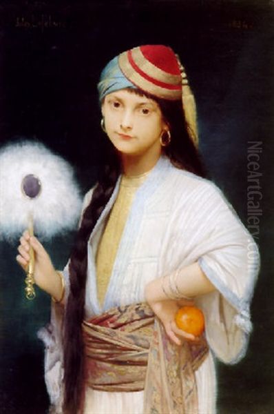 The Feathered Fan Oil Painting by Jules Joseph Lefebvre