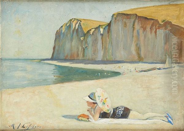 Elegante Sur La Plage D'etretat Oil Painting by Maurice Jean Lefebvre