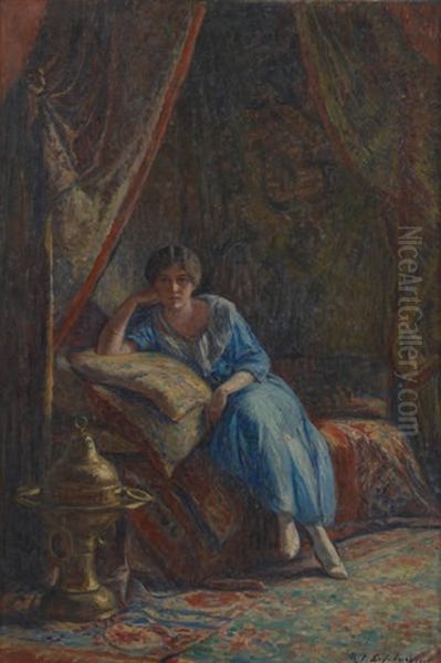 Femme Dans Un Interieur Oriental Oil Painting by Maurice Jean Lefebvre