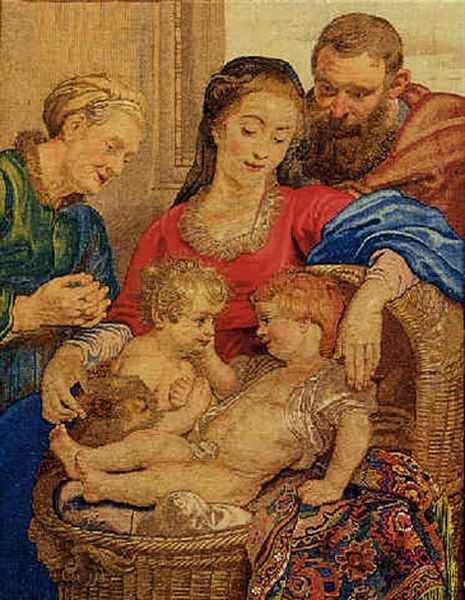 La Sacra Famiglia Con Sant'anna E San Giovannino Oil Painting by Pierre Lefebvre