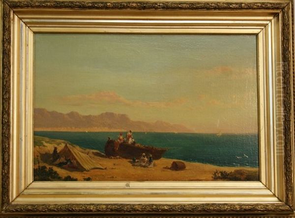 Bivouac Sur La Plage Et Chemins Cotiers (2 Works) Oil Painting by Adolphe Rene Lefevre