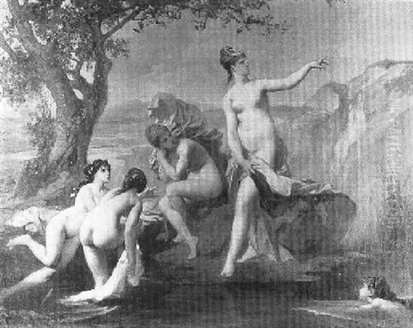 Diana And Her Nymphs Bathing Oil Painting by Adolphe Rene Lefevre