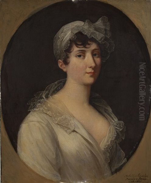 Portrait Presume De Mathilde De Catuelan Dans Un Ovale Peint Oil Painting by Robert Jacques Francois Faust Lefevre