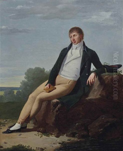 Portrait D'homme, Assis Dans Un Paysage Oil Painting by Robert Jacques Francois Faust Lefevre