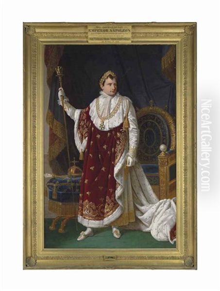 Portrait Of The Emperor Napoleon (1769-1821), Full-length, In Coronation Robes, Before His Throne Oil Painting by Robert Jacques Francois Faust Lefevre