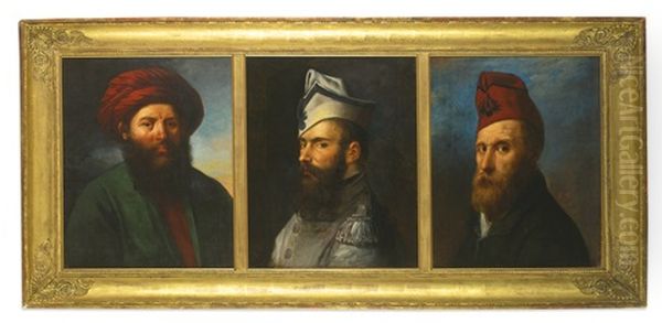 Three Portraits Of Dignitaries Oil Painting by Robert Jacques Francois Faust Lefevre