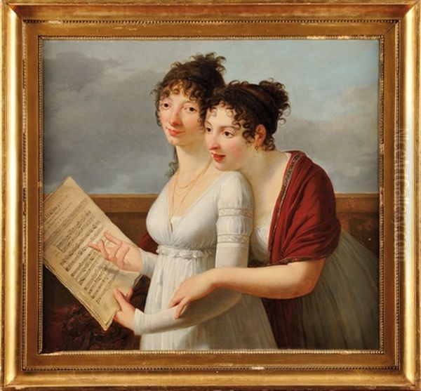 Portrait De Deux Soeurs Lisant Un Livret D'alexandre Duval Oil Painting by Robert Jacques Francois Faust Lefevre