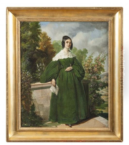 Dame De Qualite En Robe Verte Oil Painting by Robert Jacques Francois Faust Lefevre