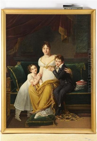 Portrait De La Marechale Soult, Duchesse De Dalmatie Avec Ses Deux Enfants, Napoleon Hector Et Josephine Louise Oil Painting by Robert Jacques Francois Faust Lefevre