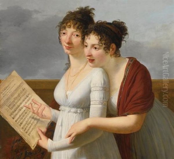 Portrait Of Two Elegantly Dressed Ladies Oil Painting by Robert Jacques Francois Faust Lefevre