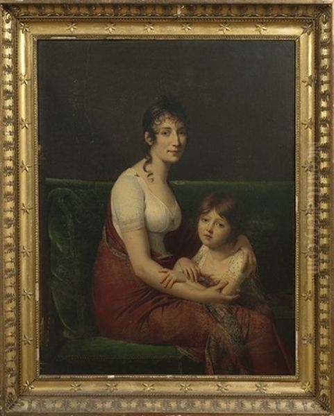 Portrait De Madame Joseph Cornudet-desprez Et De Sa Fille Oil Painting by Robert Jacques Francois Faust Lefevre