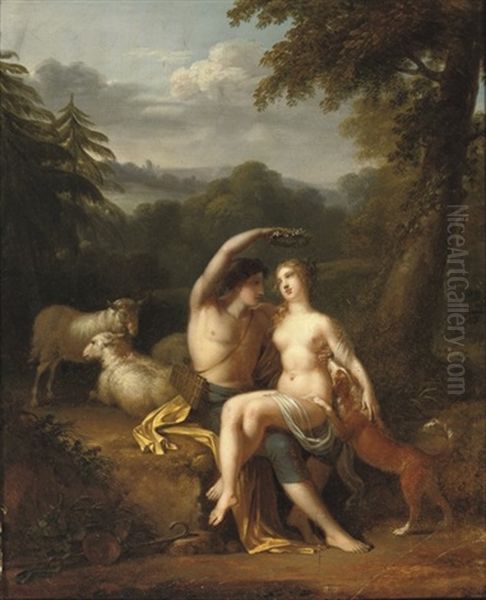 A Shepherd And Shepherdess In A Pastoral Landscape Oil Painting by Robert Jacques Francois Faust Lefevre