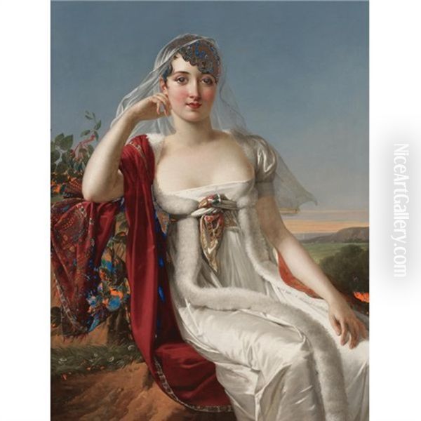 Portrait Of A Woman In A Landscape by Robert Jacques Francois Faust Lefevre