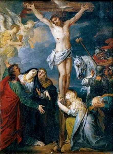 Christ En Croix Entoure De La Vierge Soutenue Par Saint Jean, Marie-madeleine Et Des Soldats Oil Painting by Robert Jacques Francois Faust Lefevre