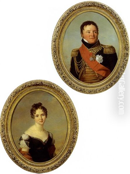 Portrait Du General Comte Walther (+ Portrait De Son Epouse, Dame D'honneur De Josephine; Pair) Oil Painting by Robert Jacques Francois Faust Lefevre